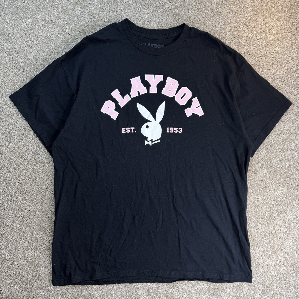 Playboy Shirt Mens XL Black Est 1953 Bunny Logo Graphic Tee T-Shirt Streetwear